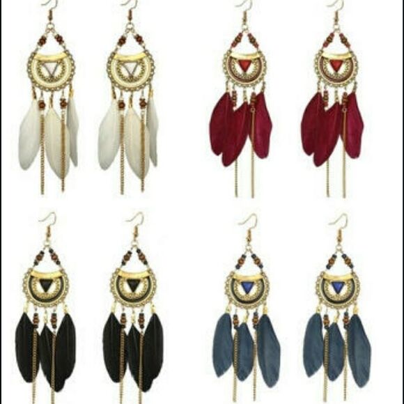 🌼Boho dangle feathers Teal - Picture 3 of 5